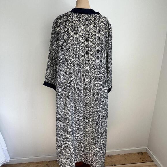 Vintage Women's One Size Blue Geometric Maxi Open Front Long Duster Cardigan - Picture 8 of 11